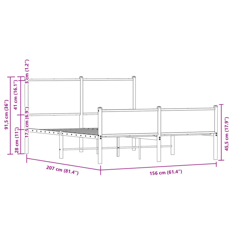 Sengeramme i metall uten madrass røkt eik 150x200 cm