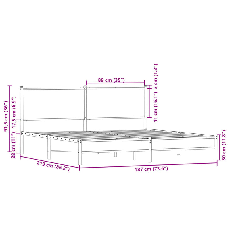 Sengeramme i metall uten madrass sonoma eik 183x213 cm