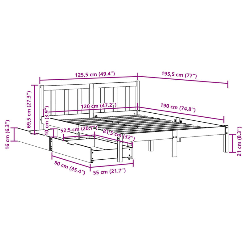 Sengeramme uten madrass 120x190 cm heltre furu