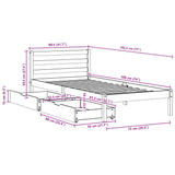 Sengeramme uten madrass voksbrun 75x190 cm heltre furu