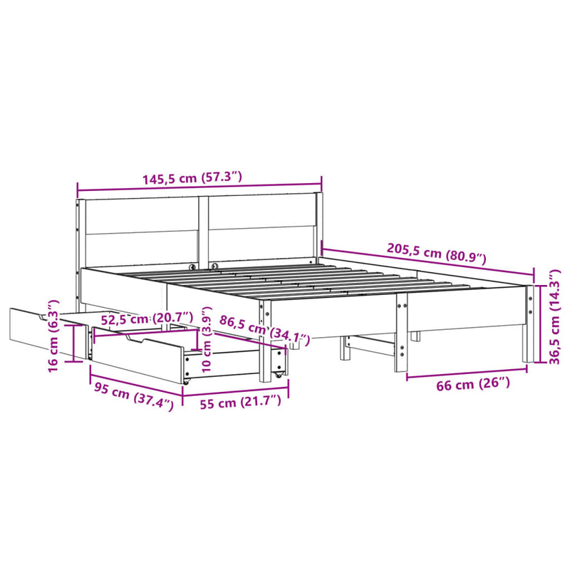 Sengeramme uten madrass 140x200 cm heltre furu