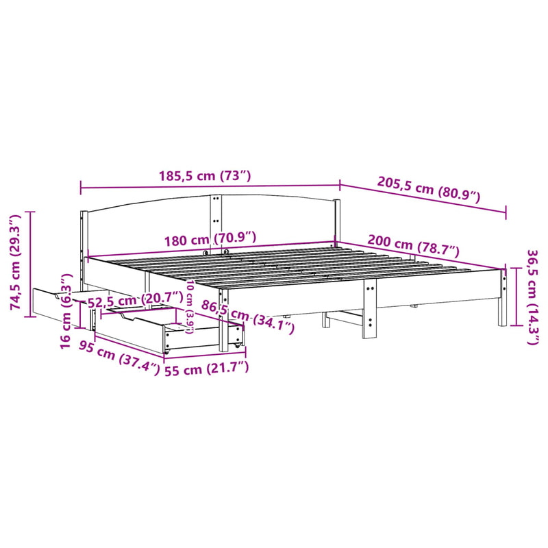 Sengeramme uten madrass 180x200 cm heltre furu