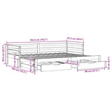 Uttrekkbar dagseng med skuffer hvit 90x190 cm heltre furu