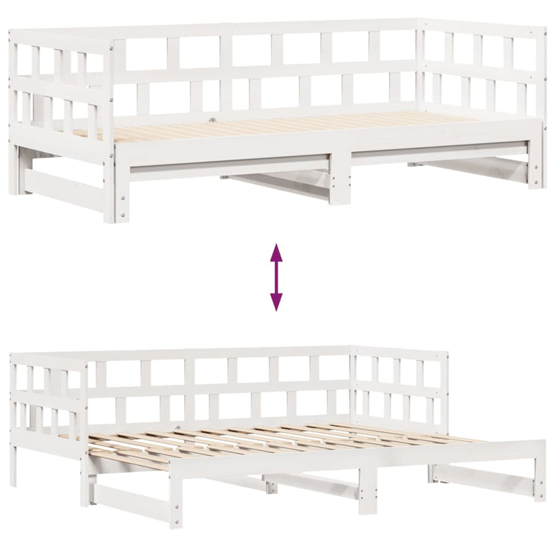 Uttrekkbar dagseng med skuffer hvit 90x190 cm heltre furu