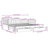 Uttrekkbar dagseng med skuffer 90x200 cm heltre furu