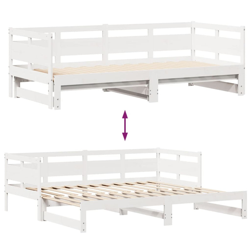 Uttrekkbar dagseng med skuffer hvit 90x190 cm heltre furu