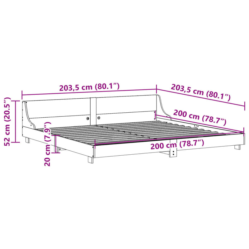 Sengeramme med hodegavl voksbrun 200x200 cm heltre furu