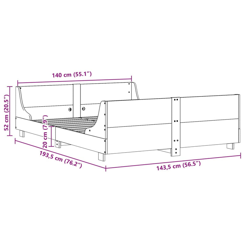 Sengeramme uten madrass 140x190 cm heltre furu