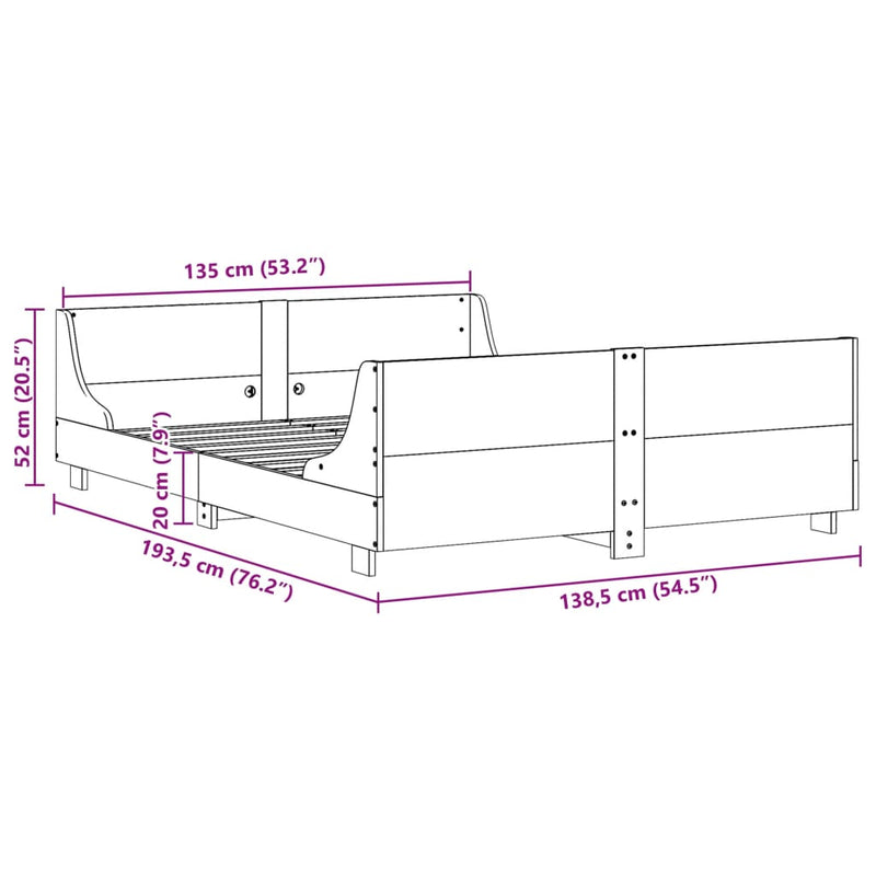 Sengeramme med hodegavl 135x190 cm heltre furu