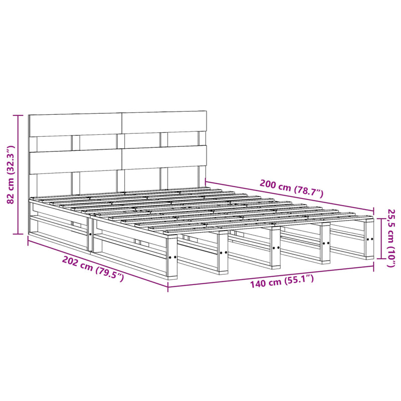 Sengeramme uten madrass 140x200 cm heltre furu