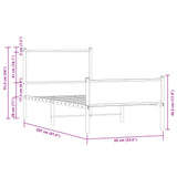 Sengeramme i metall med hode- og fotgavl røkt eik 80x200 cm
