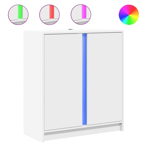 Skjenk med LED hvit 77x34x85 cm konstruert tre