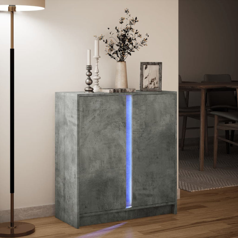 Skjenk med LED betonggrå 77x34x85 cm konstruert tre