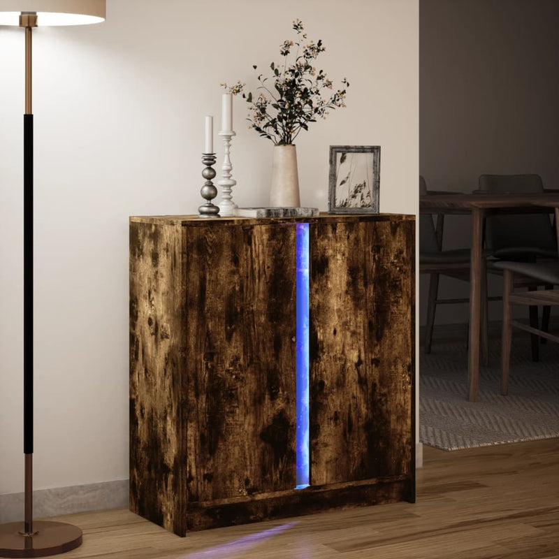 Skjenk med LED røkt eik 77x34x85 cm konstruert tre