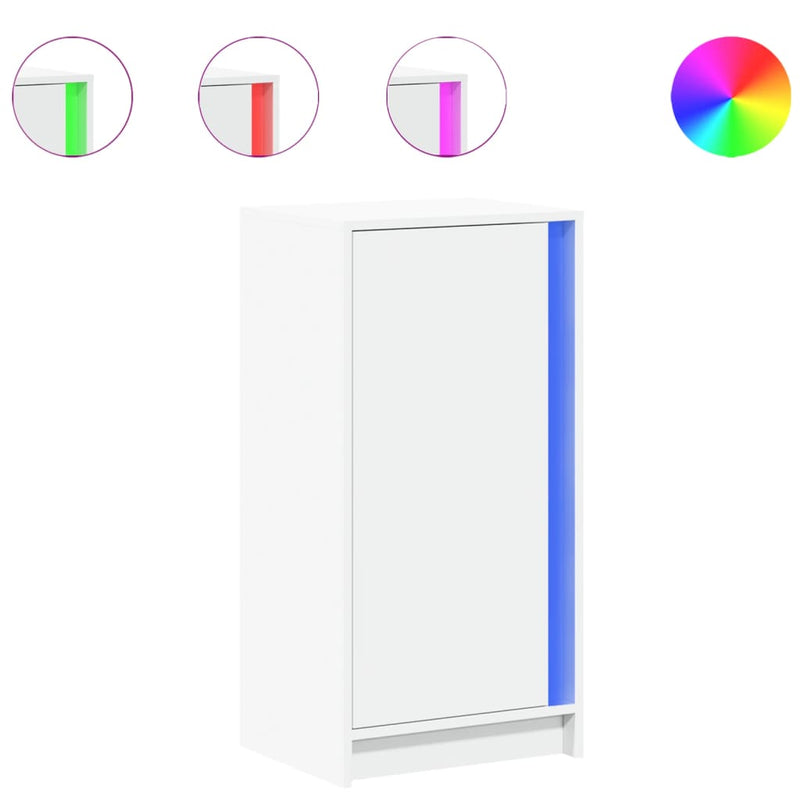 Skjenk med LED hvit 42,5x34x85 cm konstruert tre