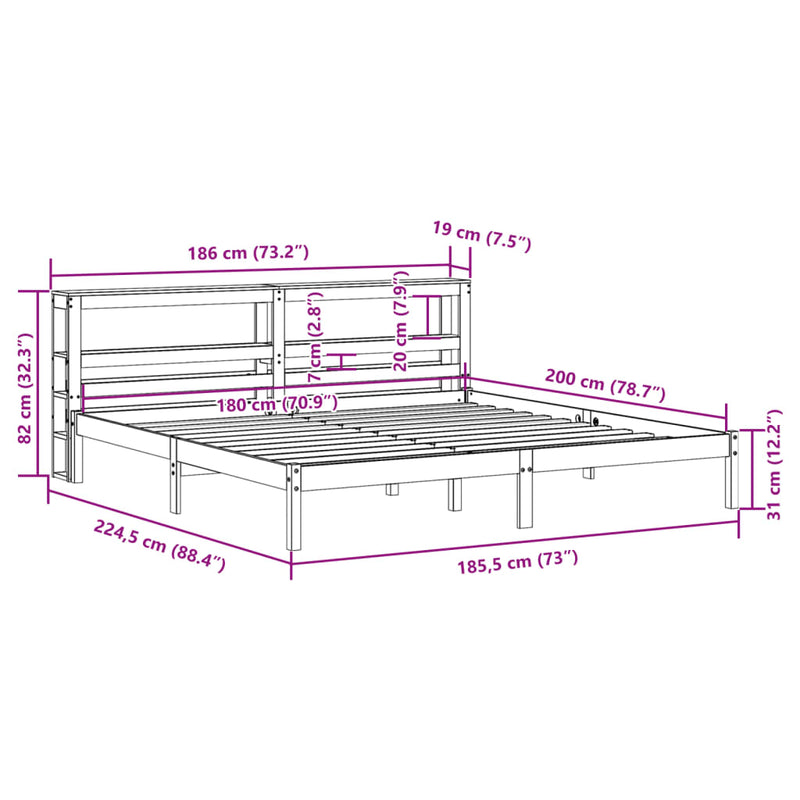 Sengeramme uten madrass hvit 180x200 cm heltre furu