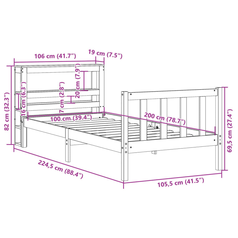 Sengeramme uten madrass 100x200 cm heltre furu