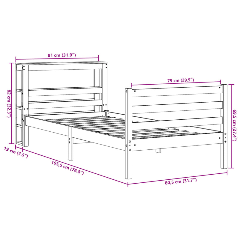 Sengeramme uten madrass hvit 75x190 cm heltre furu