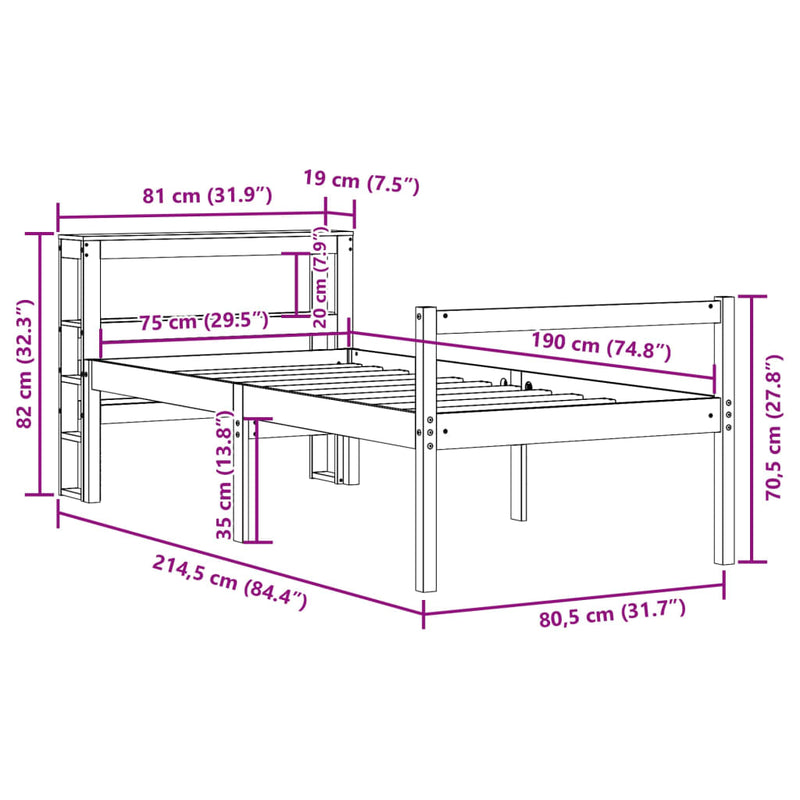 Seniorseng med hodegavl hvit 75x190 cm heltre furu