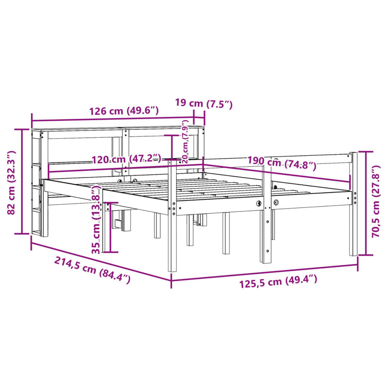 Seniorseng med hodegavl hvit 120x190 cm heltre furu