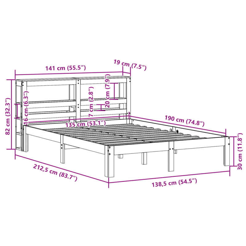 Sengeramme uten madrass brun 135x190 cm heltre furu