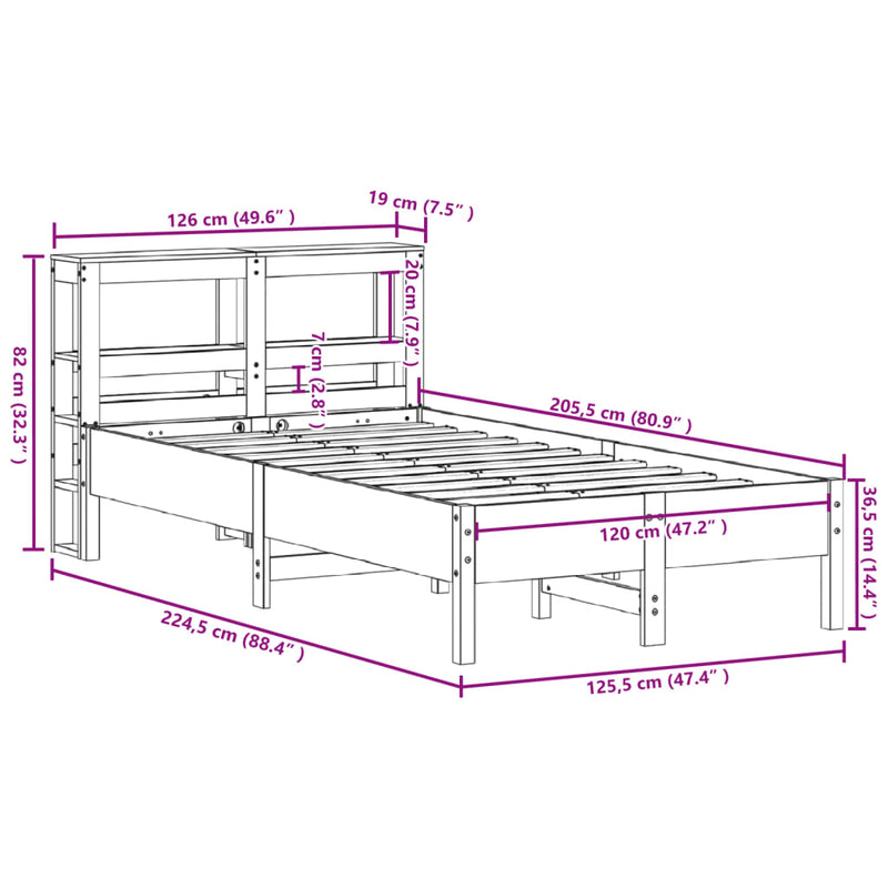 Sengeramme uten madrass 120x200 cm heltre furu