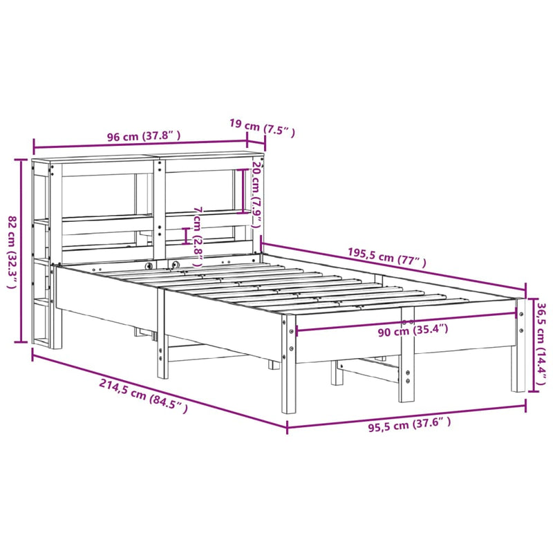 Sengeramme uten madrass voksbrun 90x190 cm heltre furu