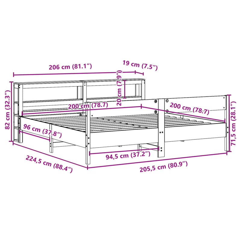 Sengeramme med madrass 200x200 cm heltre furu