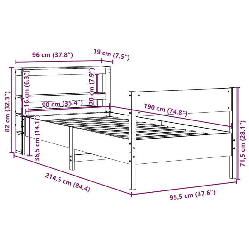 Sengeramme uten madrass hvit 90x190 cm heltre furu