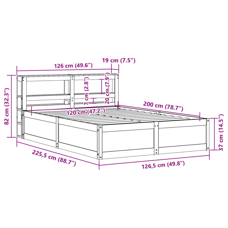 Sengeramme med hodegavl 120x200 cm heltre furu