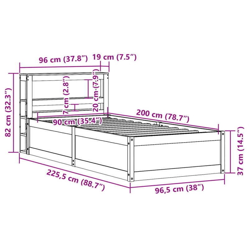 Sengeramme med hodegavl 90x200 cm heltre furu