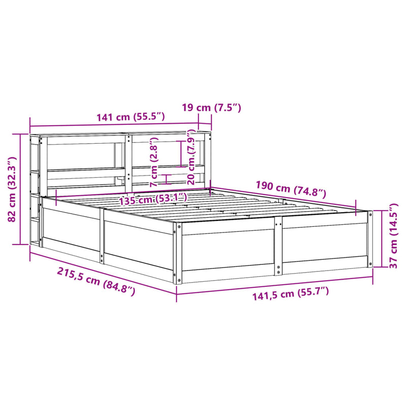 Sengeramme med hodegavl hvit 135x190 cm heltre furu