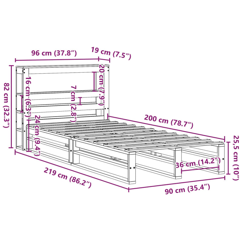 Sengeramme uten madrass hvit 90x200 cm heltre furu