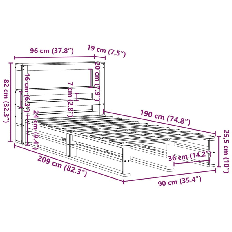 Sengeramme uten madrass 90x190 cm heltre furu