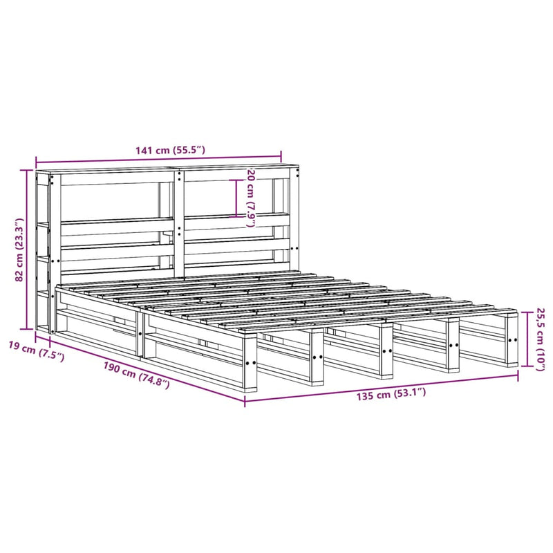 Sengeramme uten madrass brun 135x190 cm heltre furu