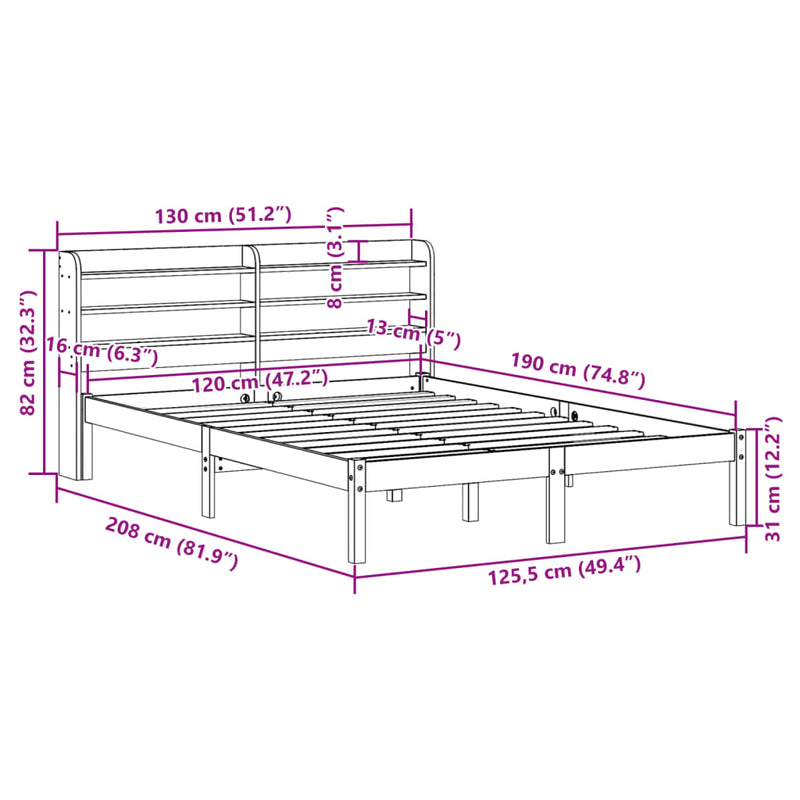 Sengeramme uten madrass 120x190 cm heltre furu