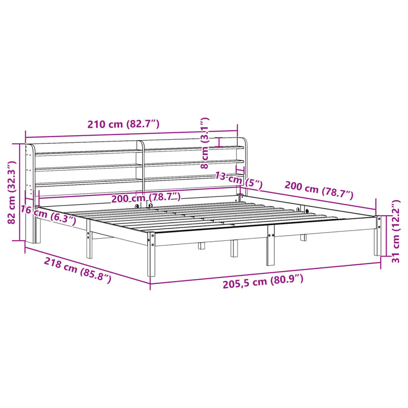 Sengeramme med madrass hvit 200x200 cm heltre furu