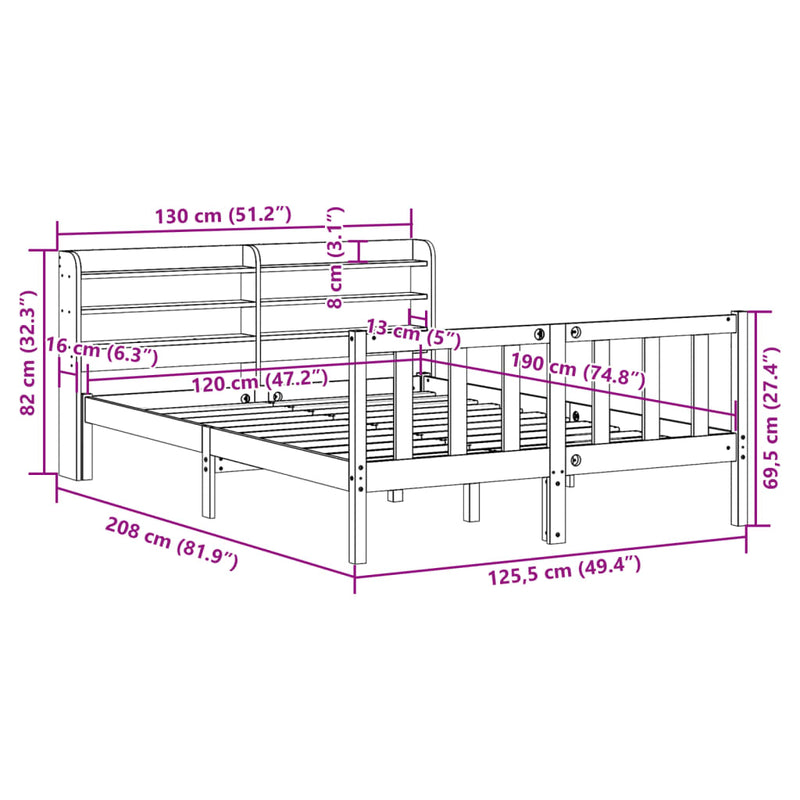 Sengeramme uten madrass 120x190 cm heltre furu