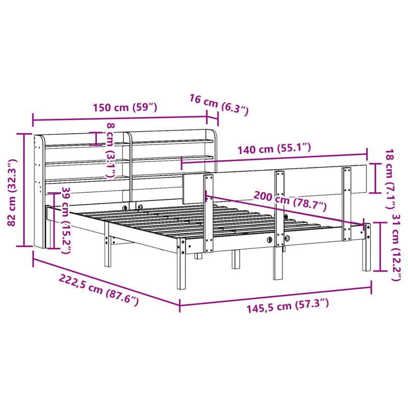 Sengeramme uten madrass 140x200 cm heltre furu