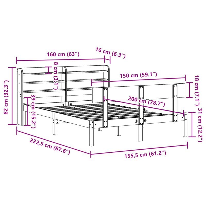 Sengeramme uten madrass 150x200 cm heltre furu