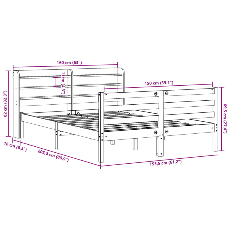 Sengeramme med hodegavl 150x200 cm heltre furu