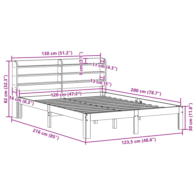 Sengeramme med hodegavl hvit 120x200 cm heltre furu