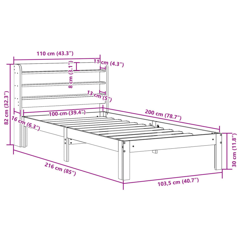 Sengeramme uten madrass voksbrun 100x200 cm heltre furu