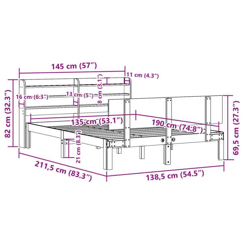 Sengeramme med hodegavl 135x190 cm heltre furu