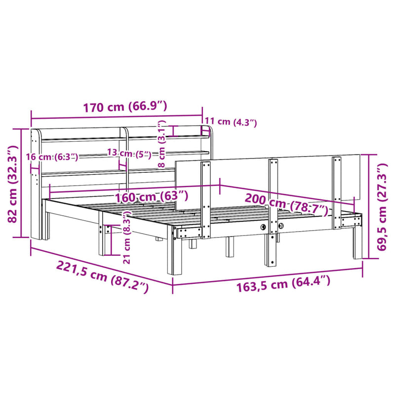 Sengeramme med hodegavl 160x200 cm heltre furu