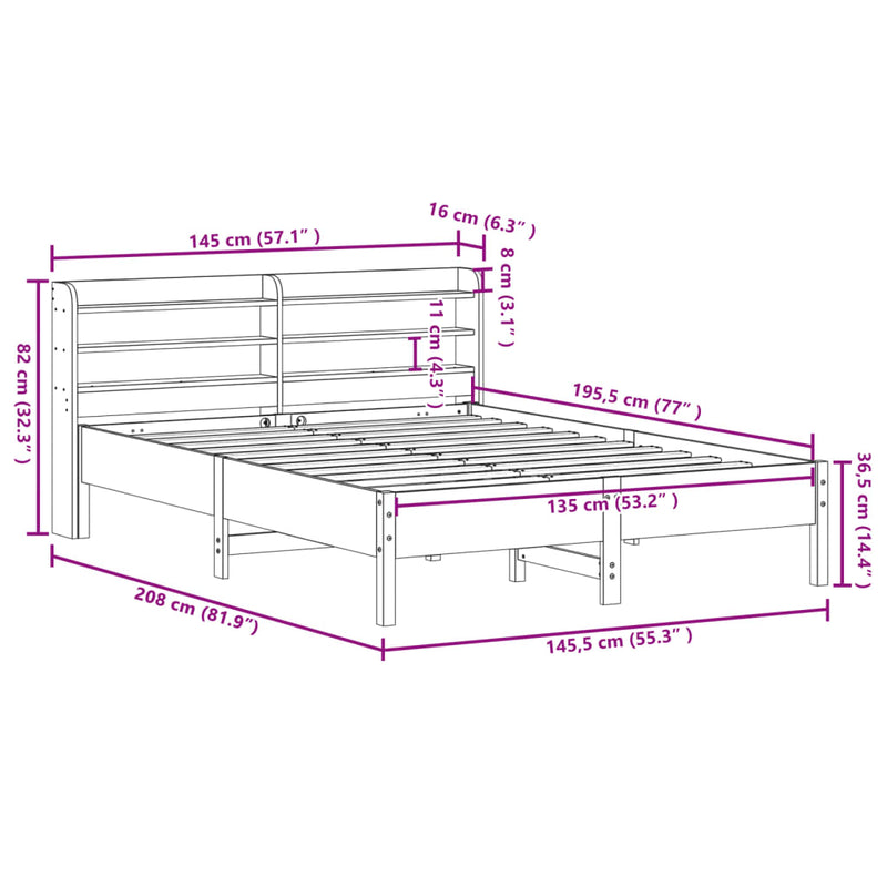 Sengeramme uten madrass brun 135x190 cm heltre furu