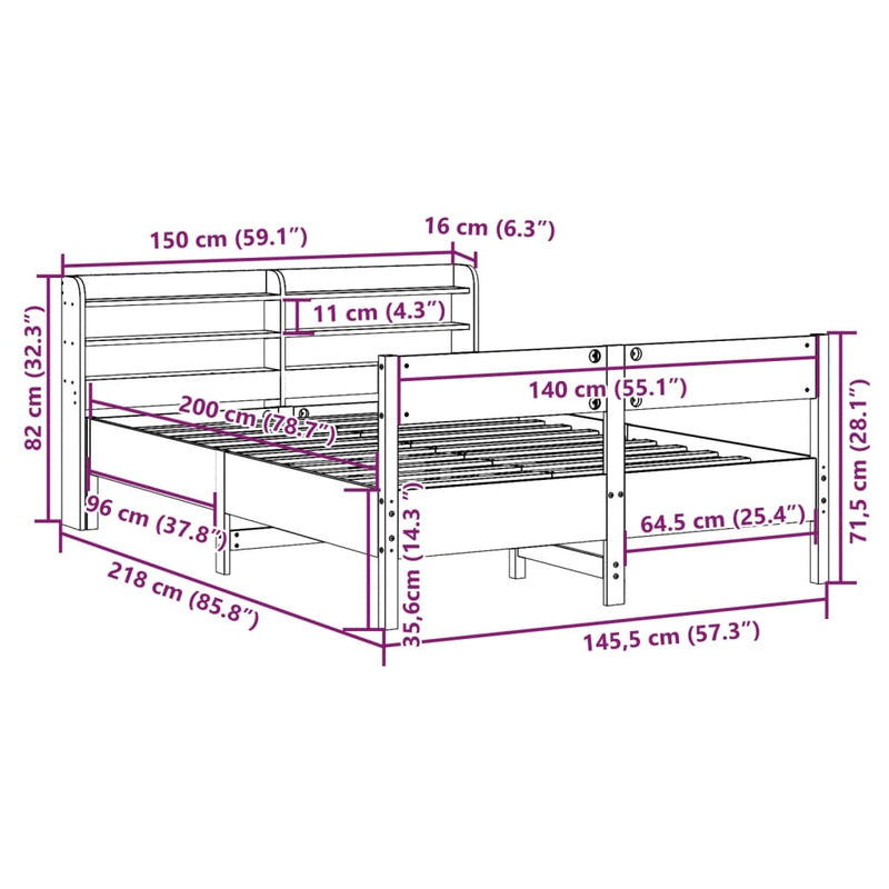 Sengeramme uten madrass hvit 140x200 cm heltre furu