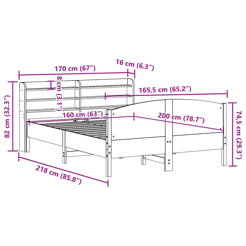 Sengeramme uten madrass voksbrun 160x200 cm heltre furu