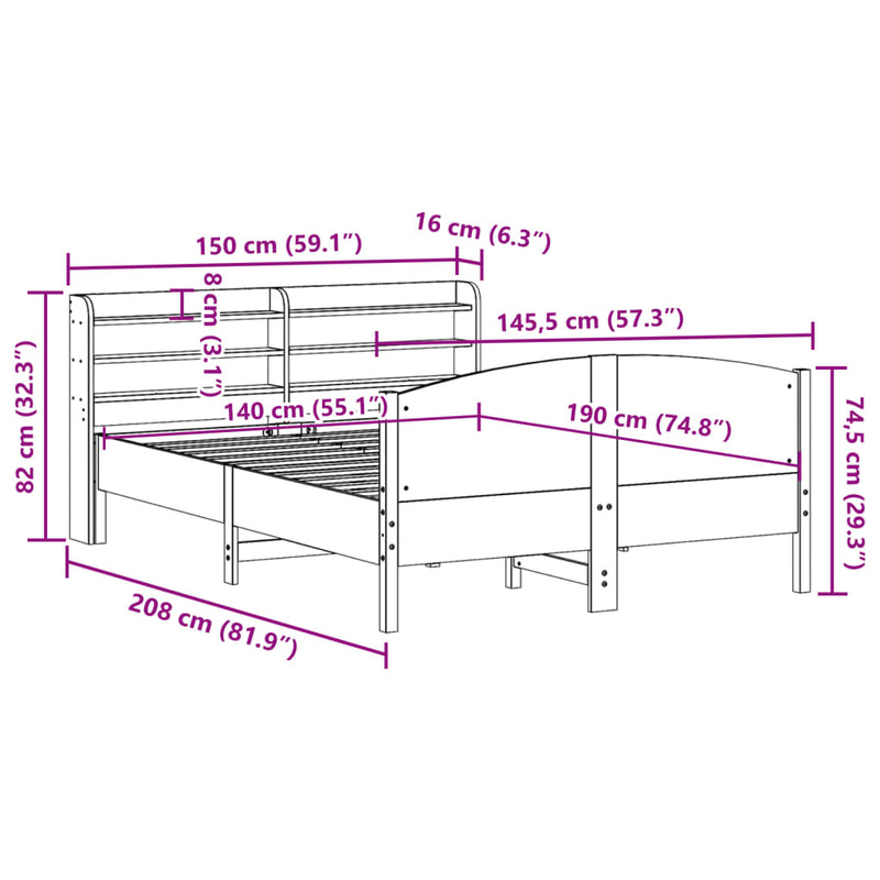 Sengeramme uten madrass 140x190 cm heltre furu