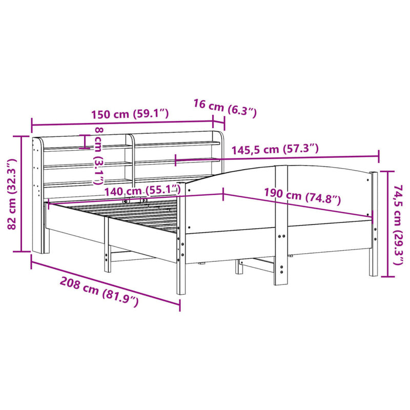 Sengeramme uten madrass hvit 140x190 cm heltre furu